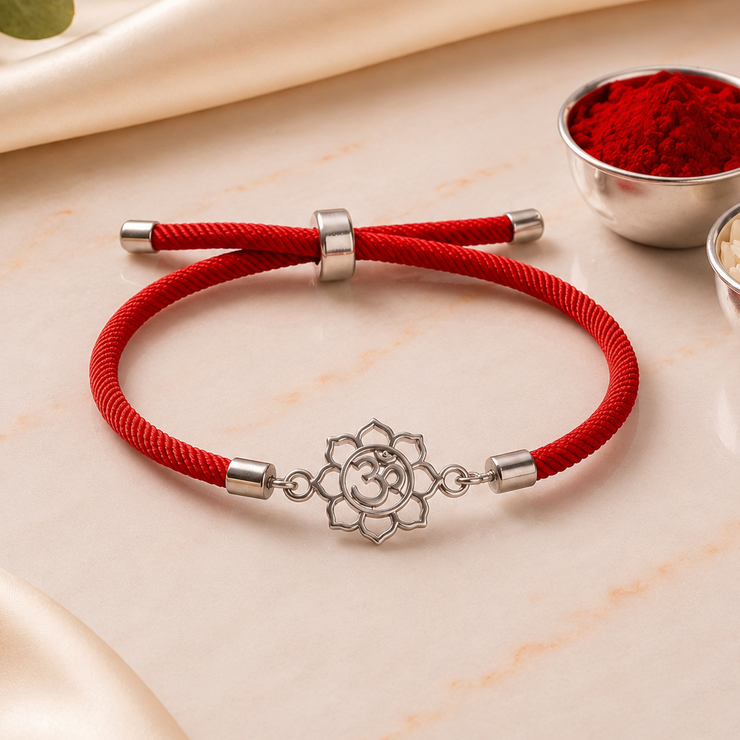 Divine Om Lotus Silver Bracelet Rakhi