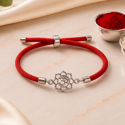 Divine Om Lotus Silver Bracelet Rakhi