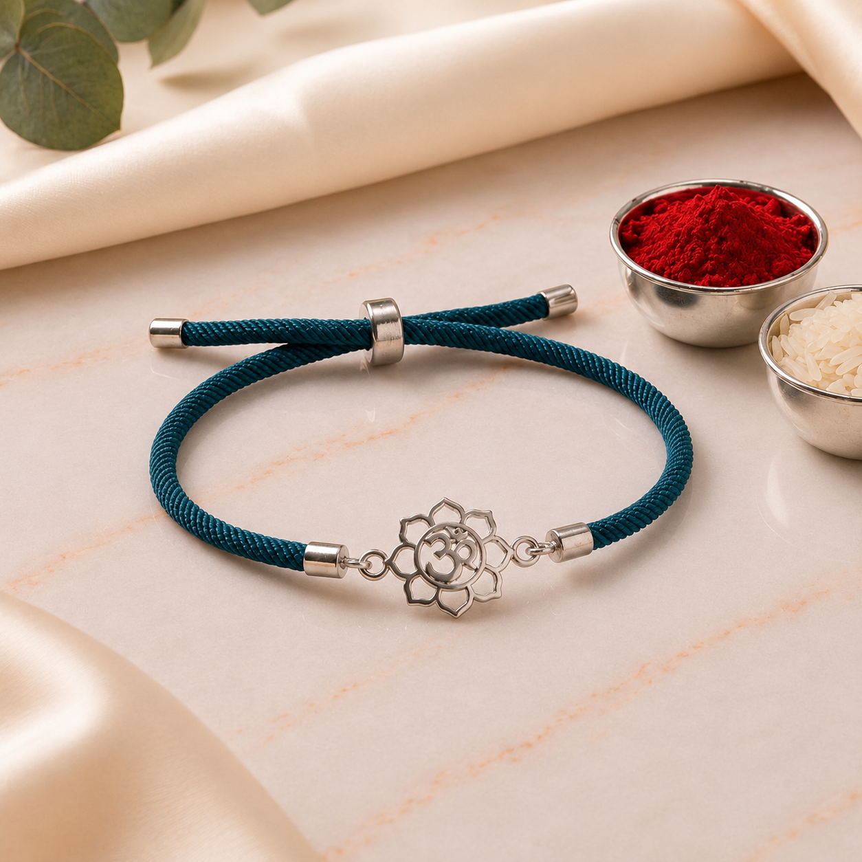 Divine Om Lotus Silver Bracelet Rakhi