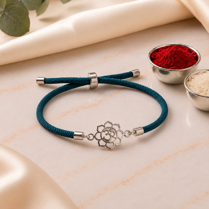 Divine Om Lotus Silver Bracelet Rakhi