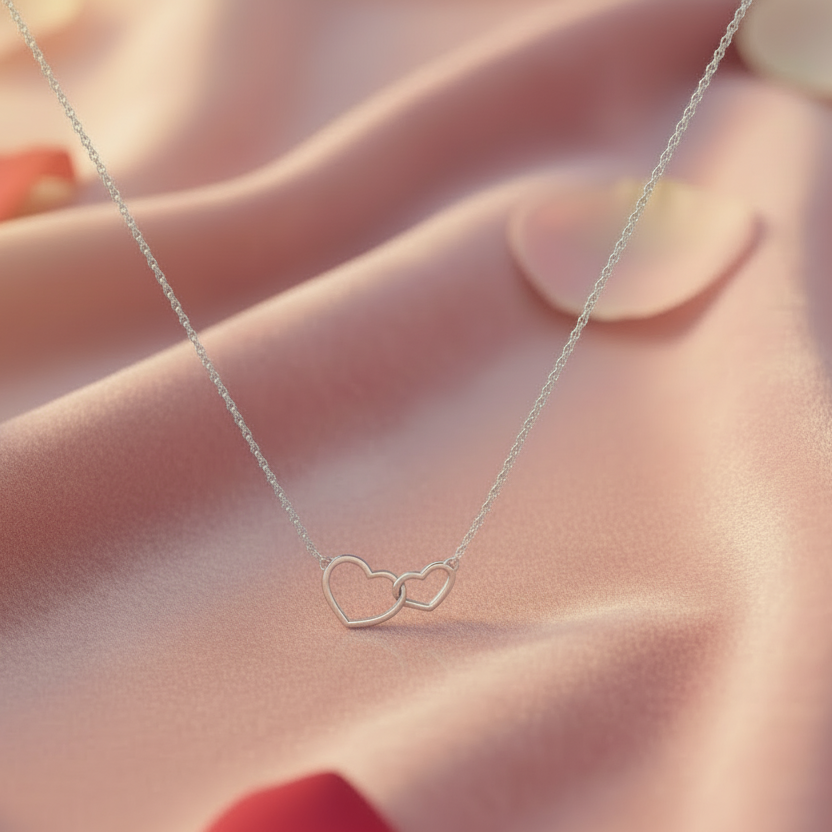 Double Heart Silver Pendant Necklace