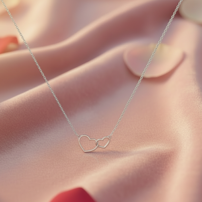 Double Heart Silver Pendant Necklace