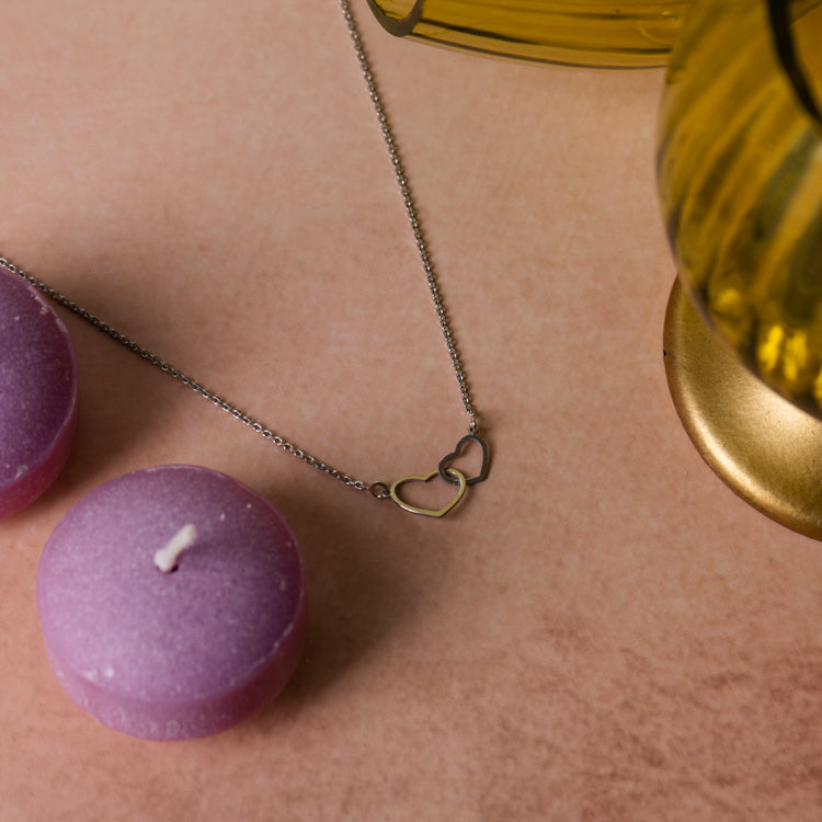 Double Heart Silver Pendant Necklace