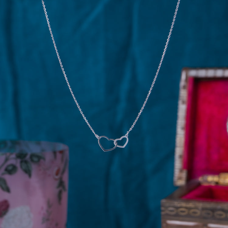 Double Heart Silver Pendant Necklace
