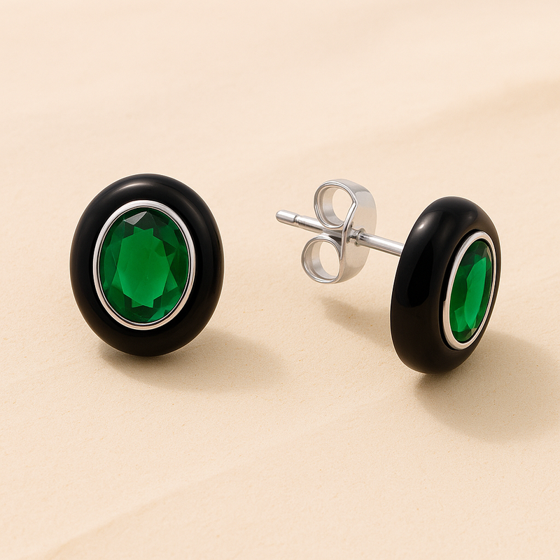 Emerald Noir Stud Earrings