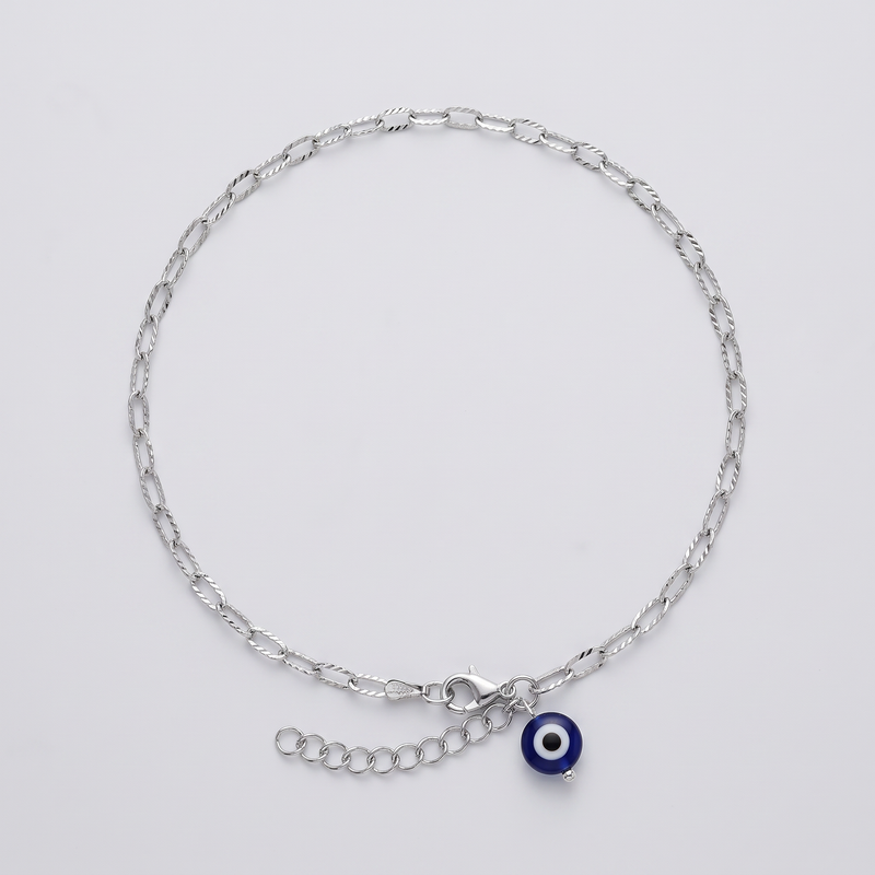 Evil Eye Link Silver Anklet