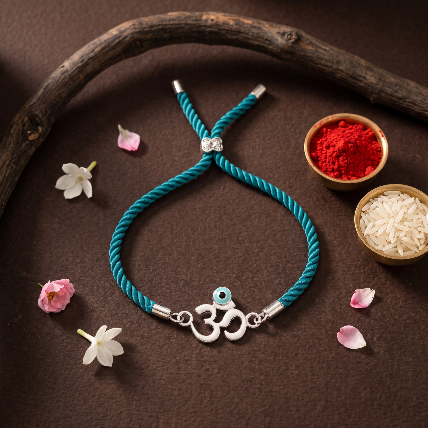 Evil Eye Om Sterling Silver Rakhi Bracelet