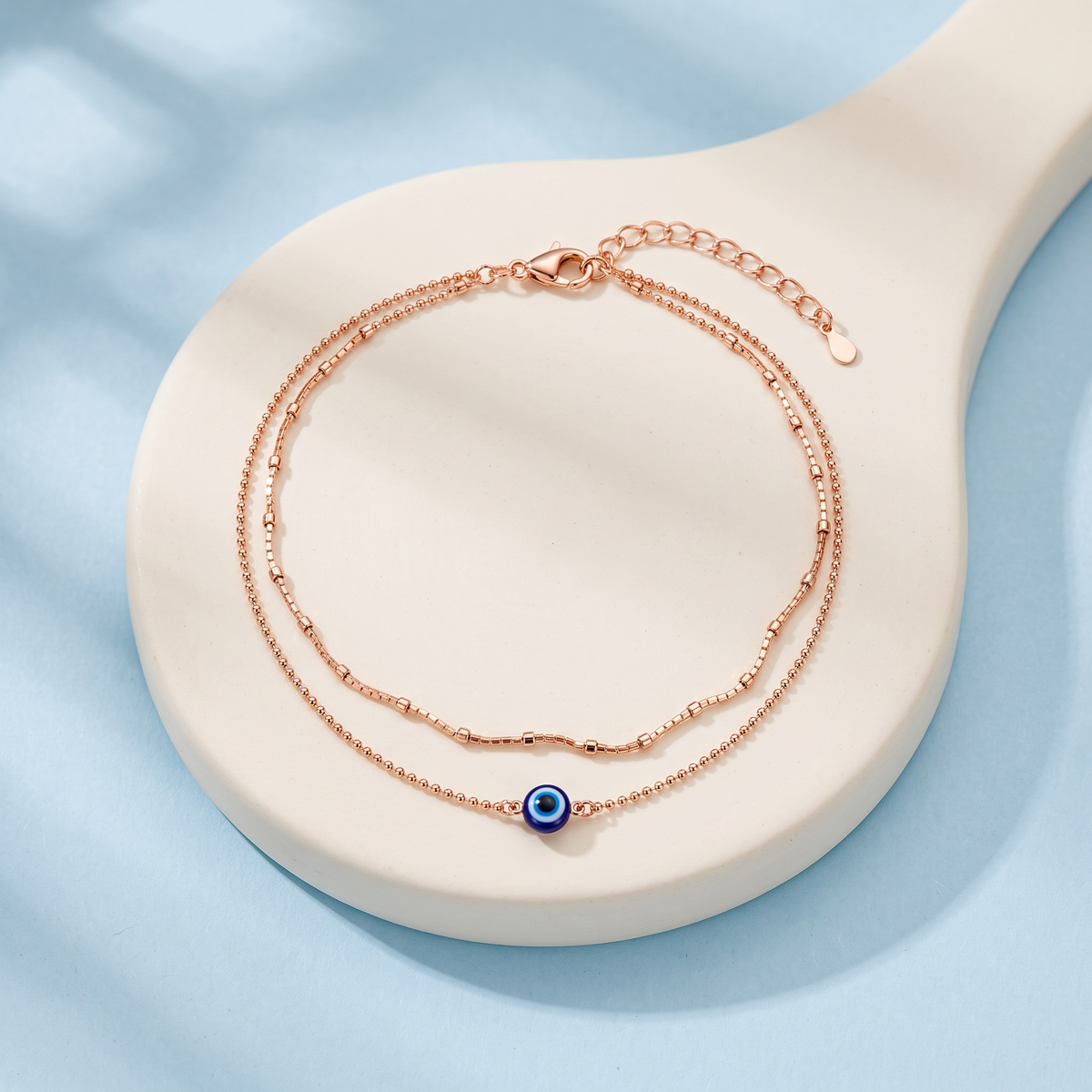 Evil Eye Layered Rose Gold Anklet