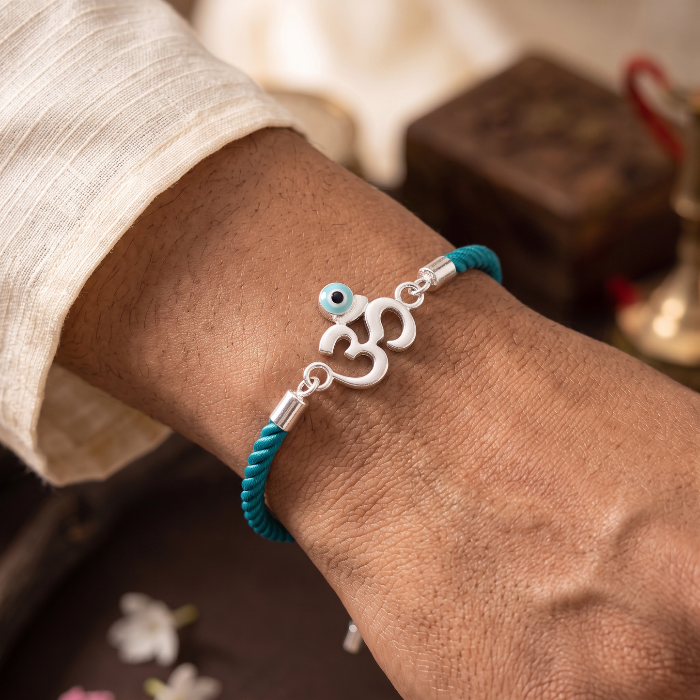 Evil Eye Om Sterling Silver Rakhi Bracelet