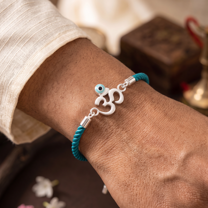 Evil Eye Om Sterling Silver Rakhi Bracelet