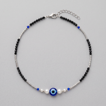 Evil Eye Pearl Noir Anklet
