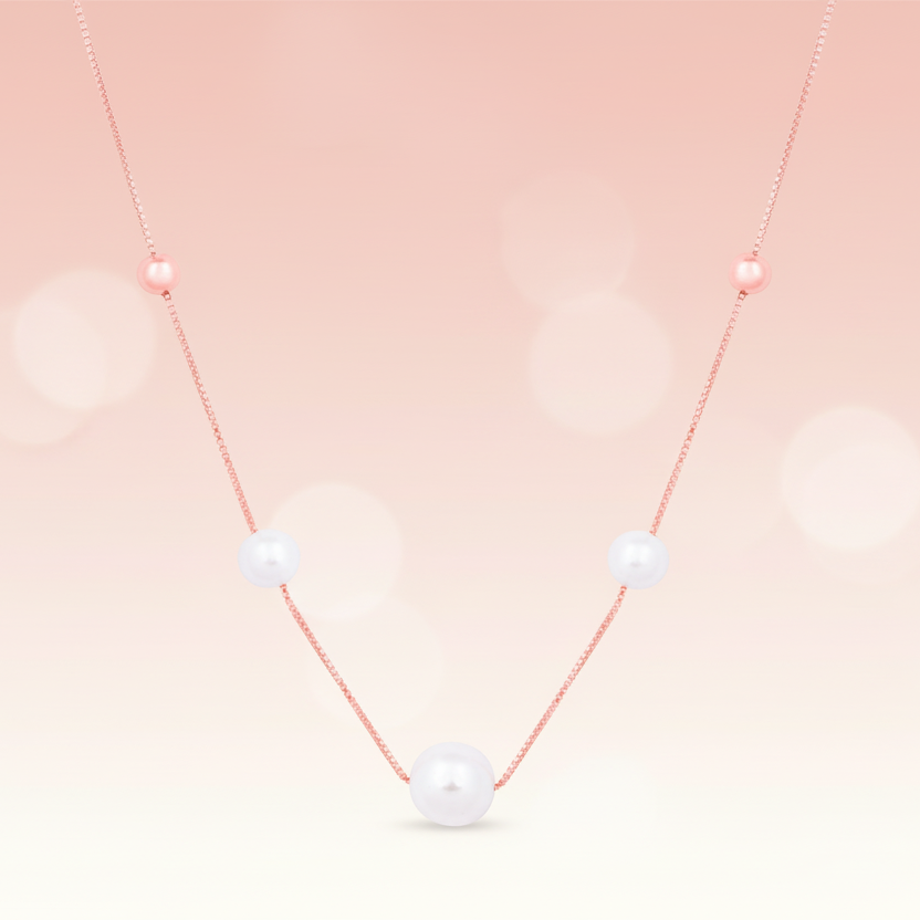 Rose Gold Floating Pearls Necklace