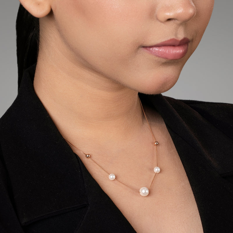 Rose Gold Floating Pearls Necklace