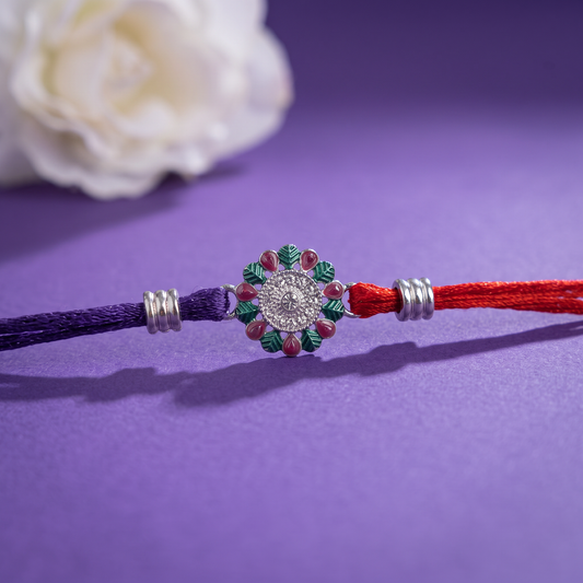 Floral Aura Sterling Silver Rakhi