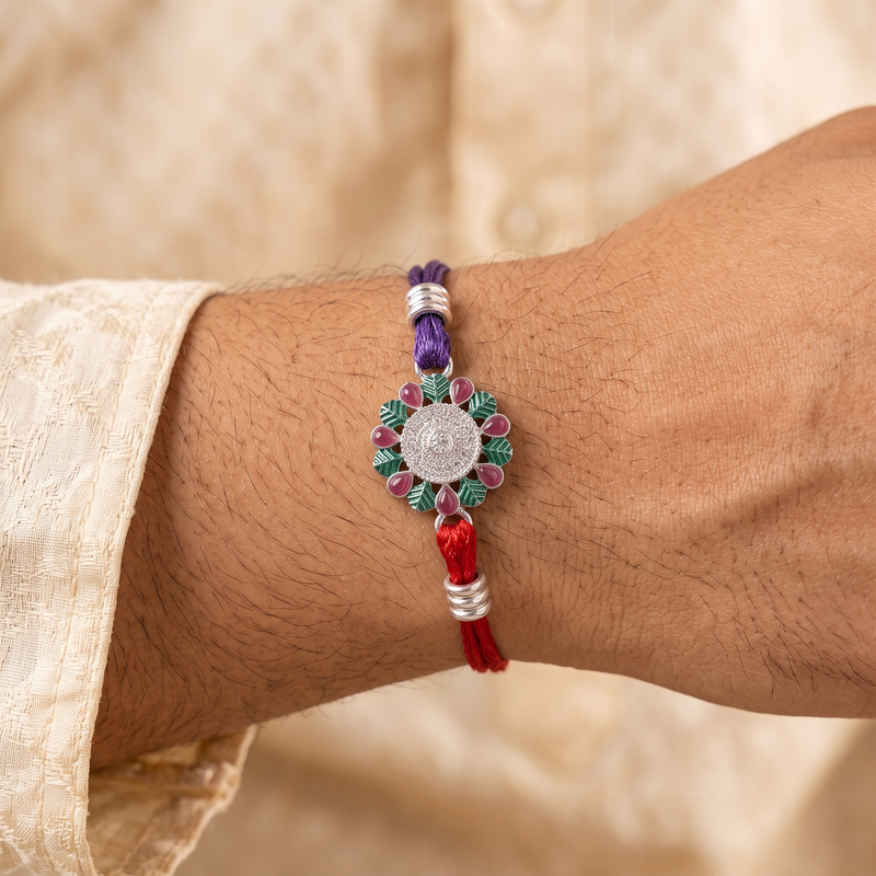 Floral Aura Sterling Silver Rakhi