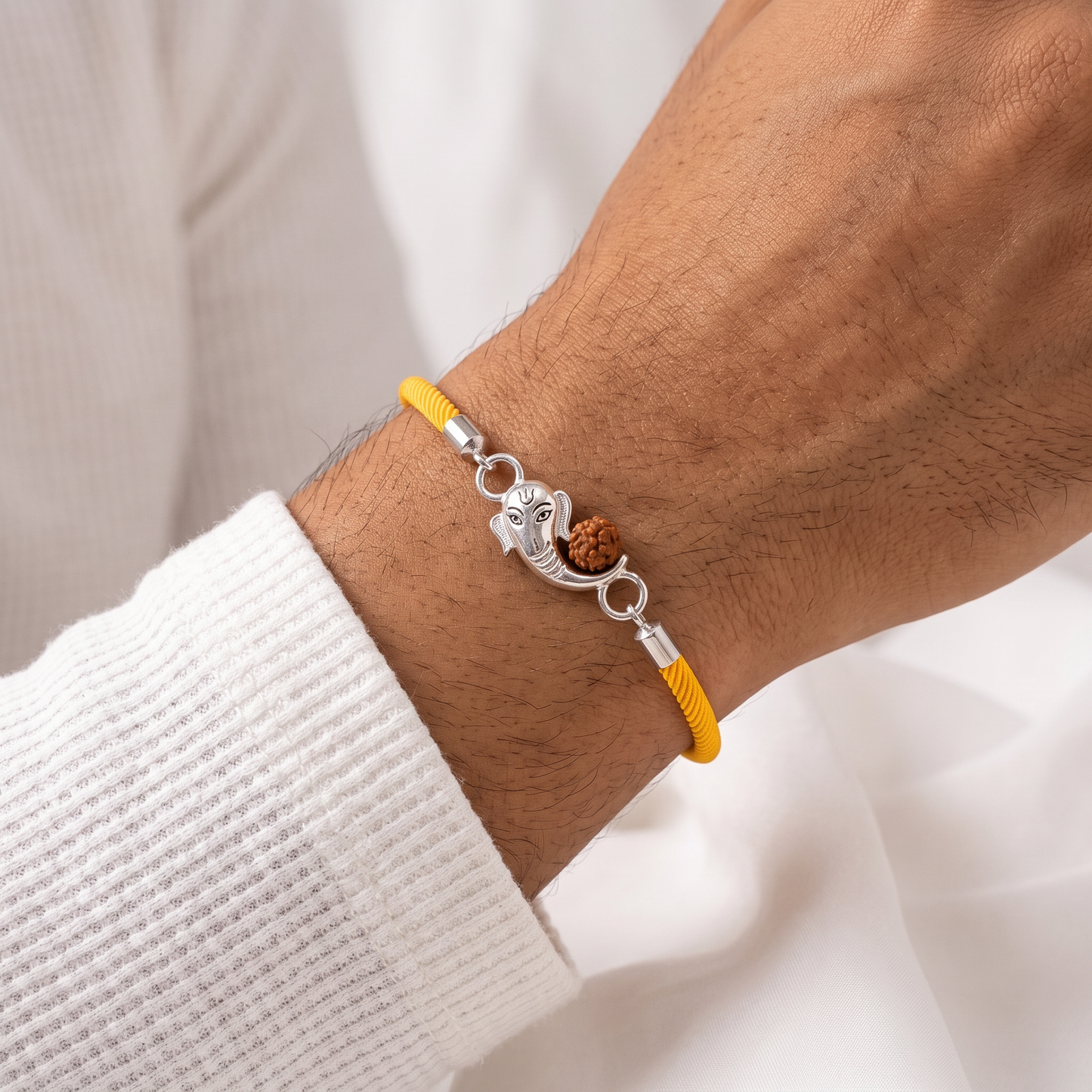 Ganesha Rudraksha Blessing 92.5 Sterling Silver Bracelet Rakhi