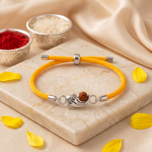 Ganesha Rudraksha Blessing 92.5 Sterling Silver Bracelet Rakhi