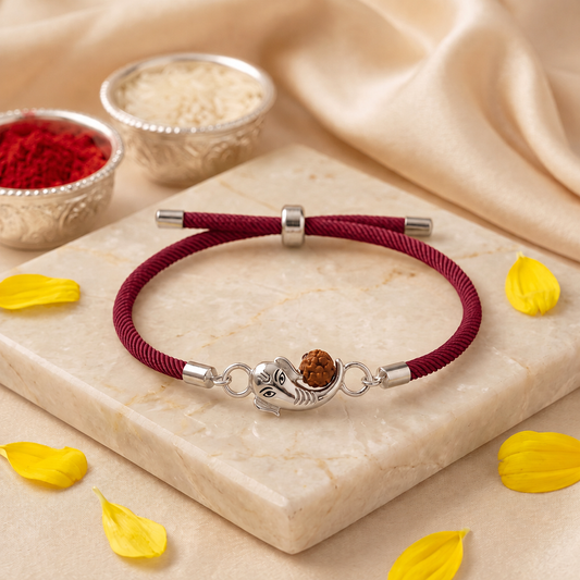 Ganesha Rudraksha Blessing 92.5 Sterling Silver Bracelet Rakhi