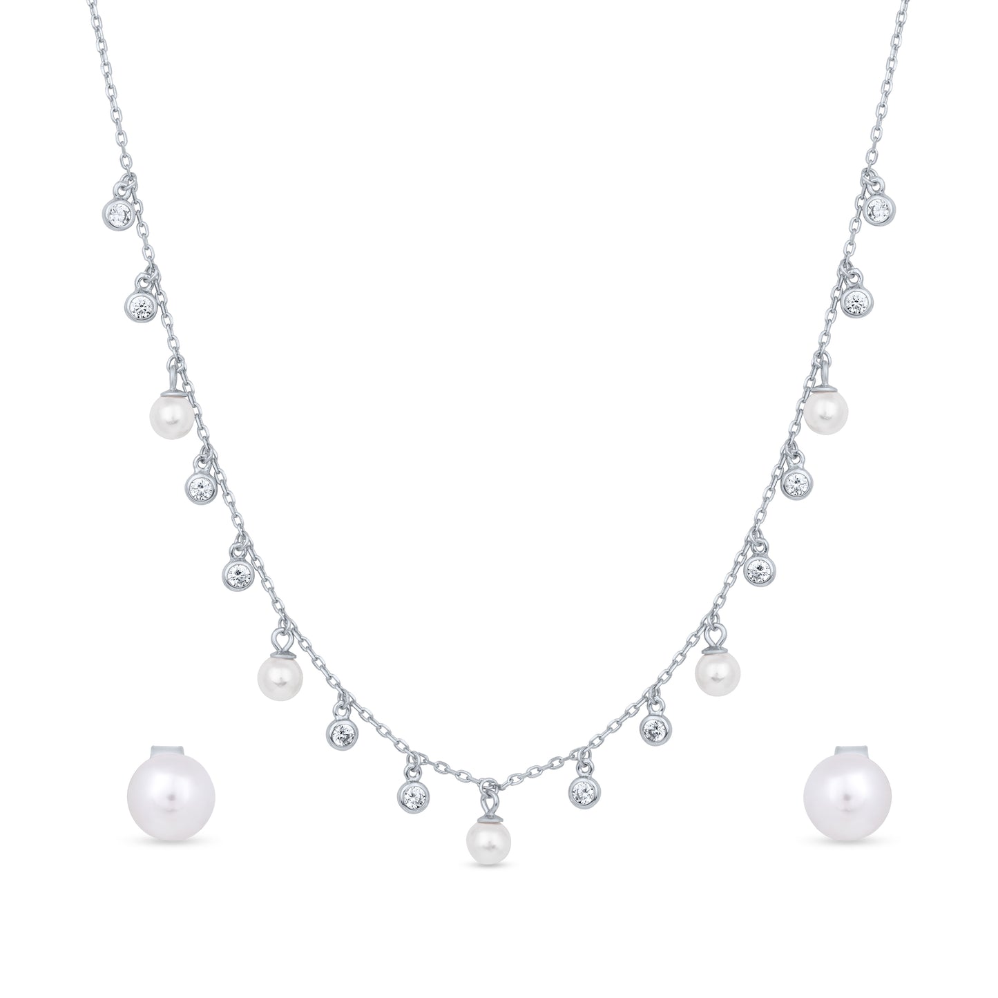 Glyters Silver Pearl Dewdrop Set