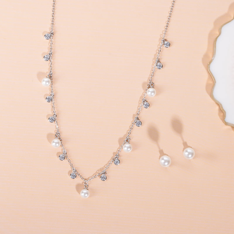 Glyters Silver Pearl Dewdrop Set