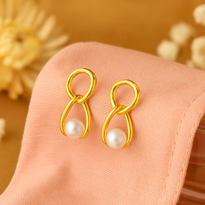 Gold Plated Infinity Pearl Loop Earrings