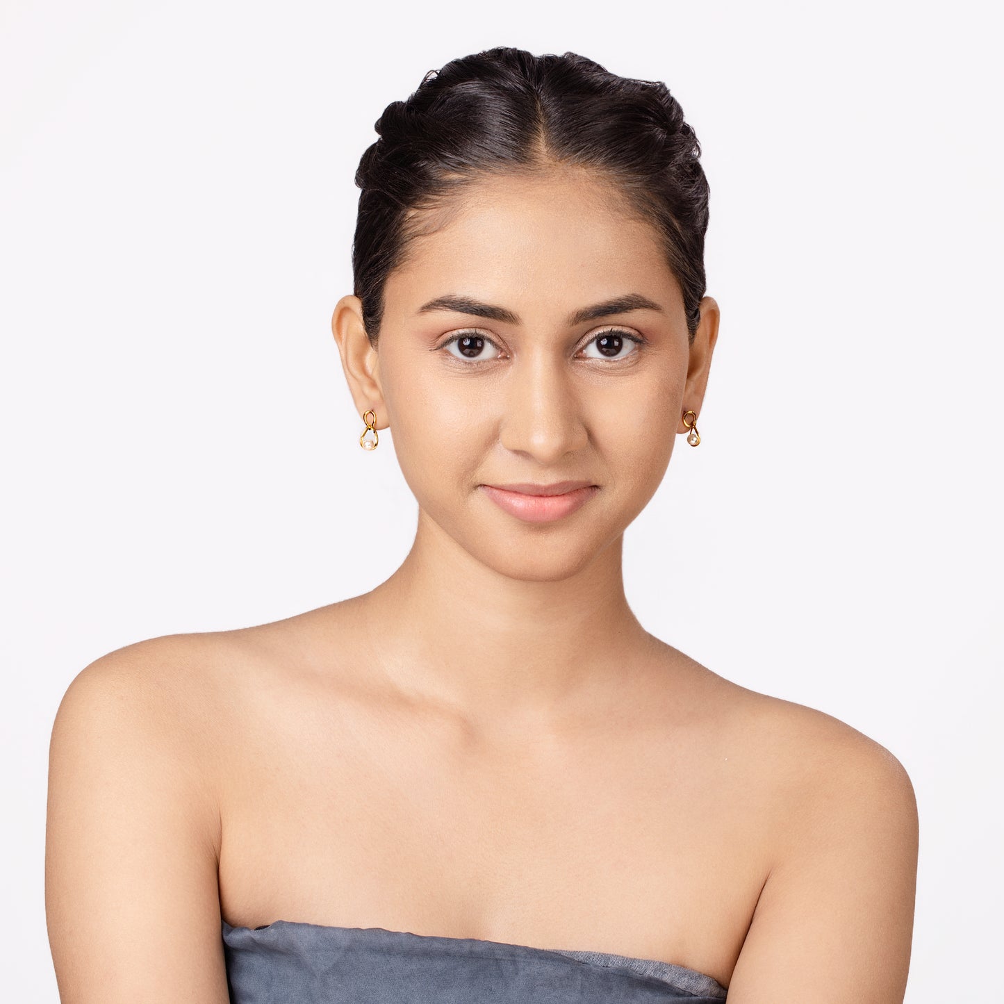 Gold Plated Infinity Pearl Loop Earrings