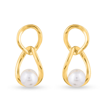 Gold Plated Infinity Pearl Loop Earrings