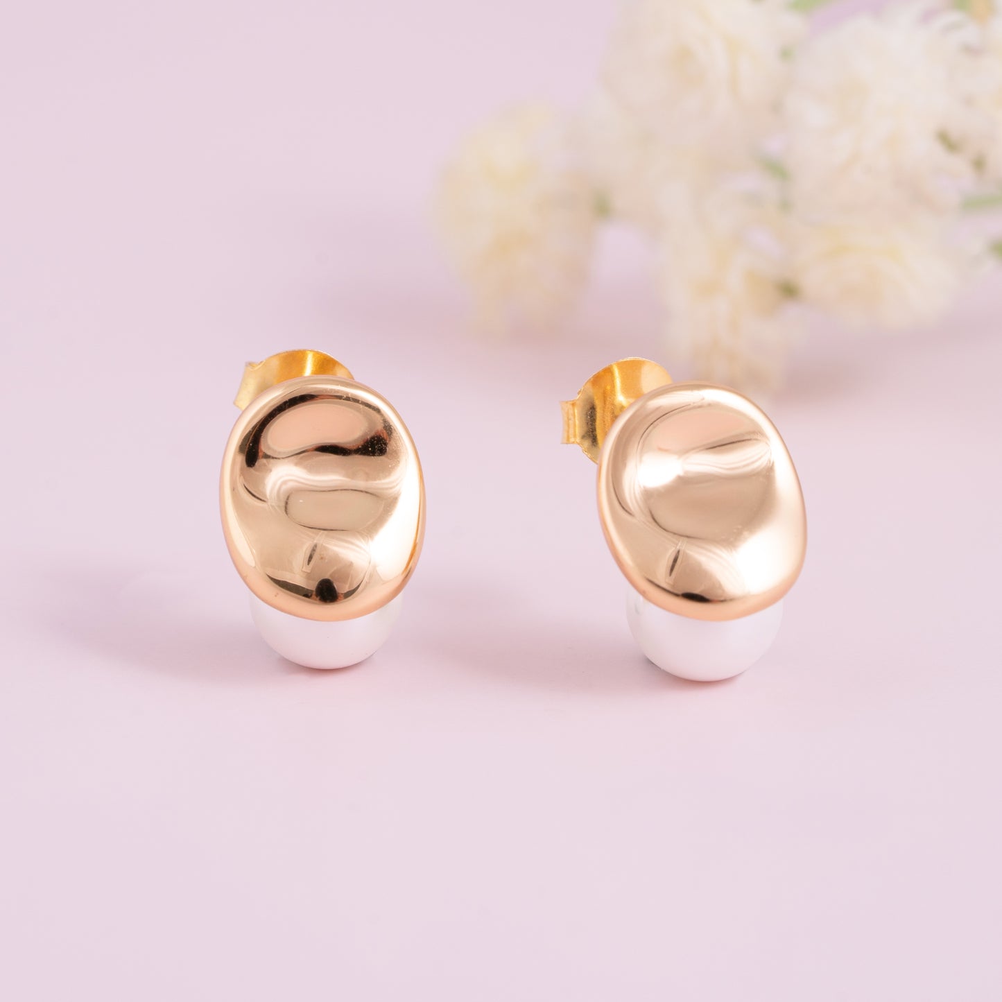 Golden Moonlit Pearl Studs