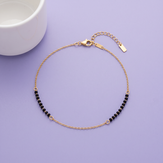 Golden Noir Bead Anklet