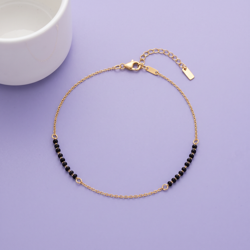 Golden Noir Bead Anklet