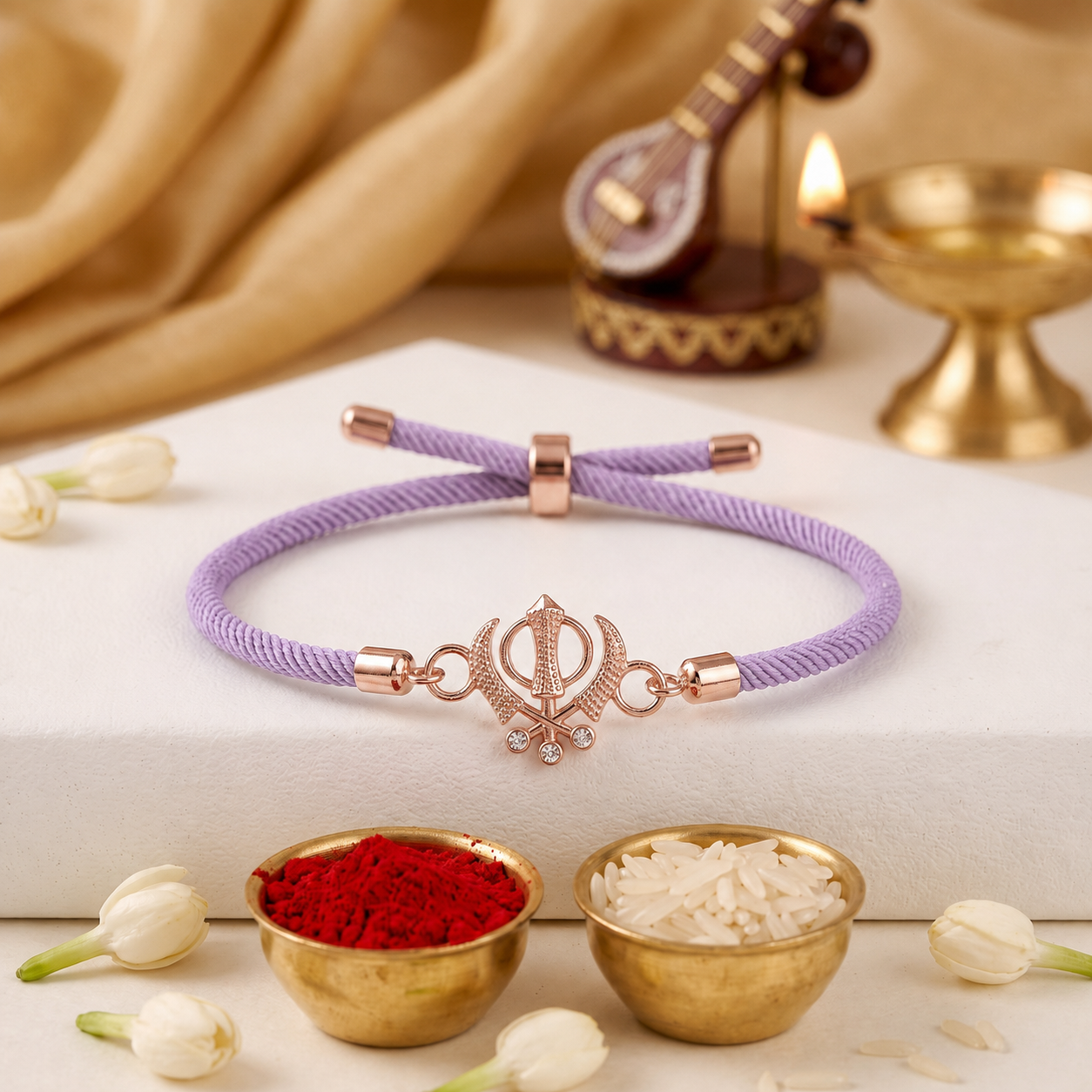 Khanda Veer Rose Gold Silver Rakhi
