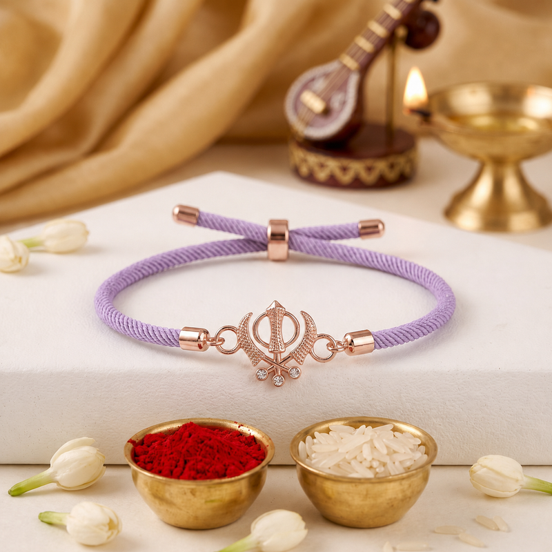 Khanda Veer Rose Gold Silver Rakhi
