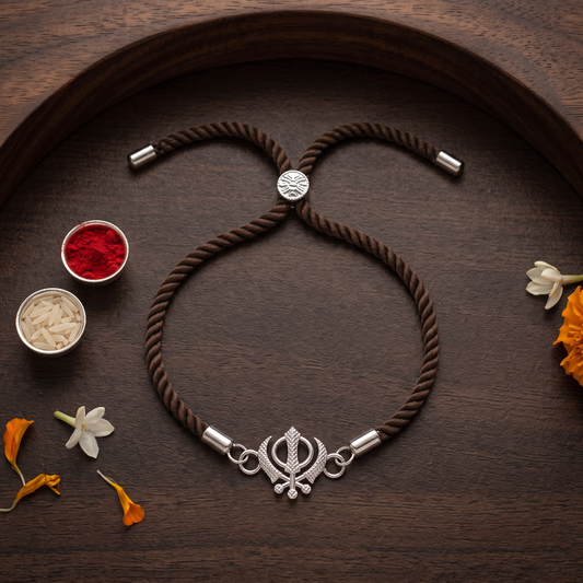 Khanda Veer Sterling Silver Rakhi Bracelet