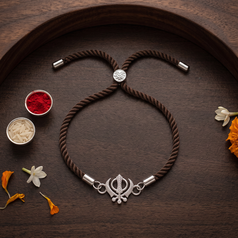 Khanda Veer Sterling Silver Rakhi Bracelet
