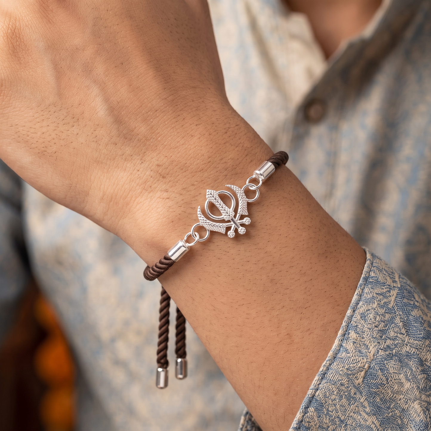 Khanda Veer Sterling Silver Rakhi Bracelet