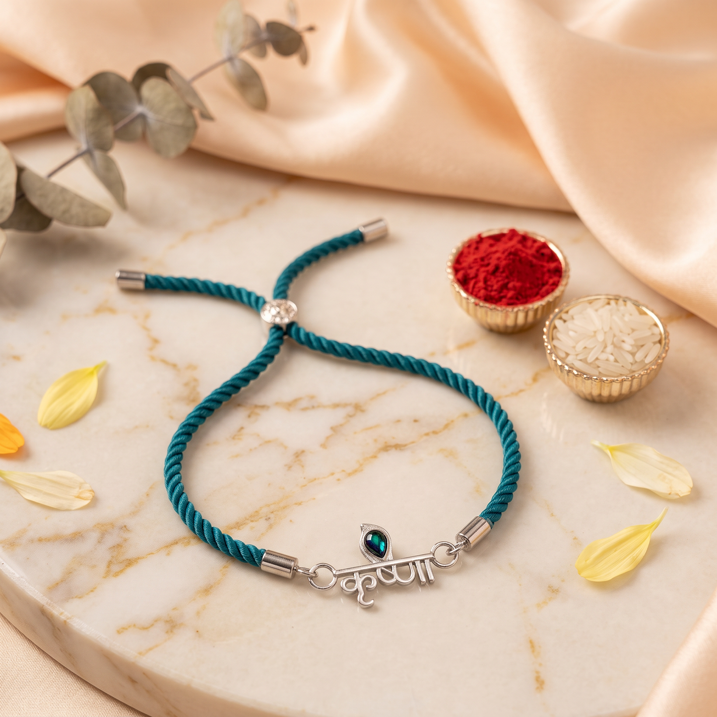Krishna Morpankh Sterling Silver Rakhi Bracelet