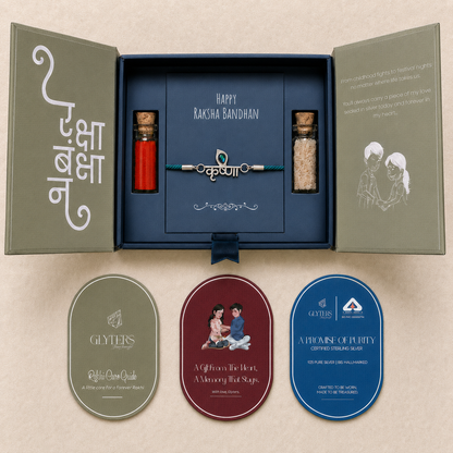 Krishna Morpankh 925 Sterling Silver Rakhi Bracelet in premium Raksha Bandhan gift box with roli, chawal and care cards
