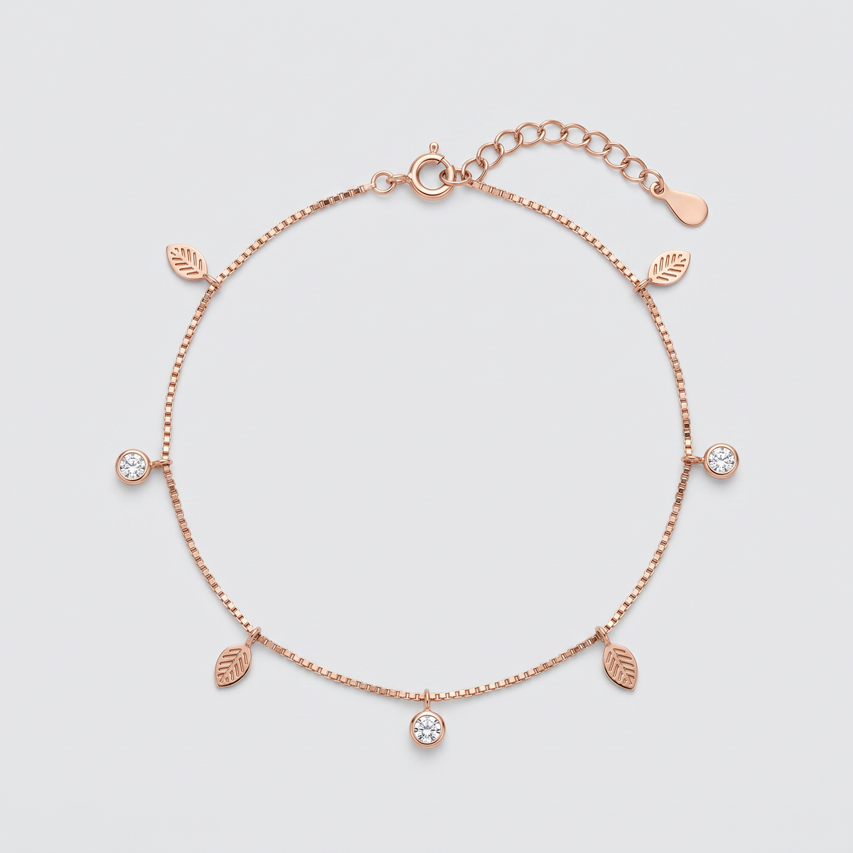 Rose Gold Leaf & Light Charm Anklet
