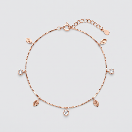 Rose Gold Leaf & Light Charm Anklet