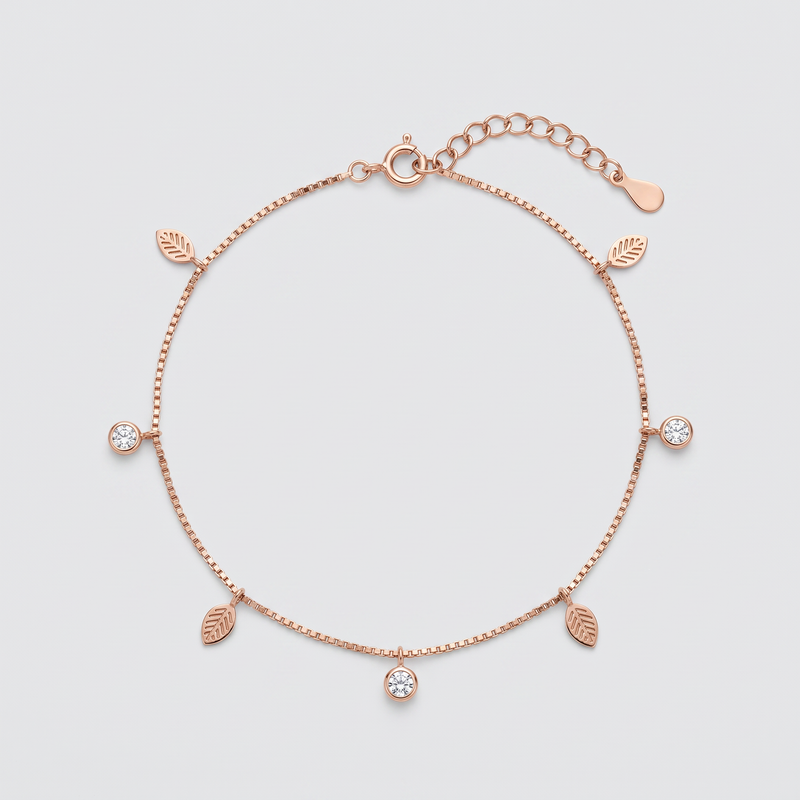 Rose Gold Leaf & Light Charm Anklet