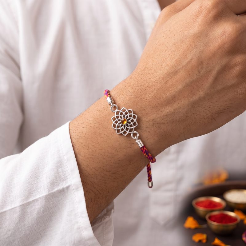 Mandala Bloom Sterling Silver Rakhi Bracelet