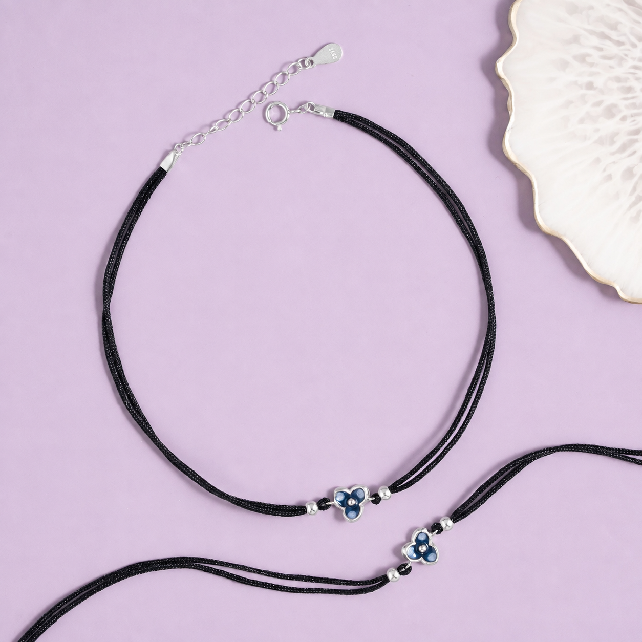 Midnight Bloom Silver Anklet