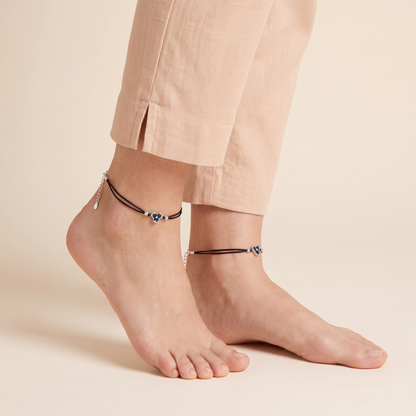 Midnight Bloom Silver Anklet