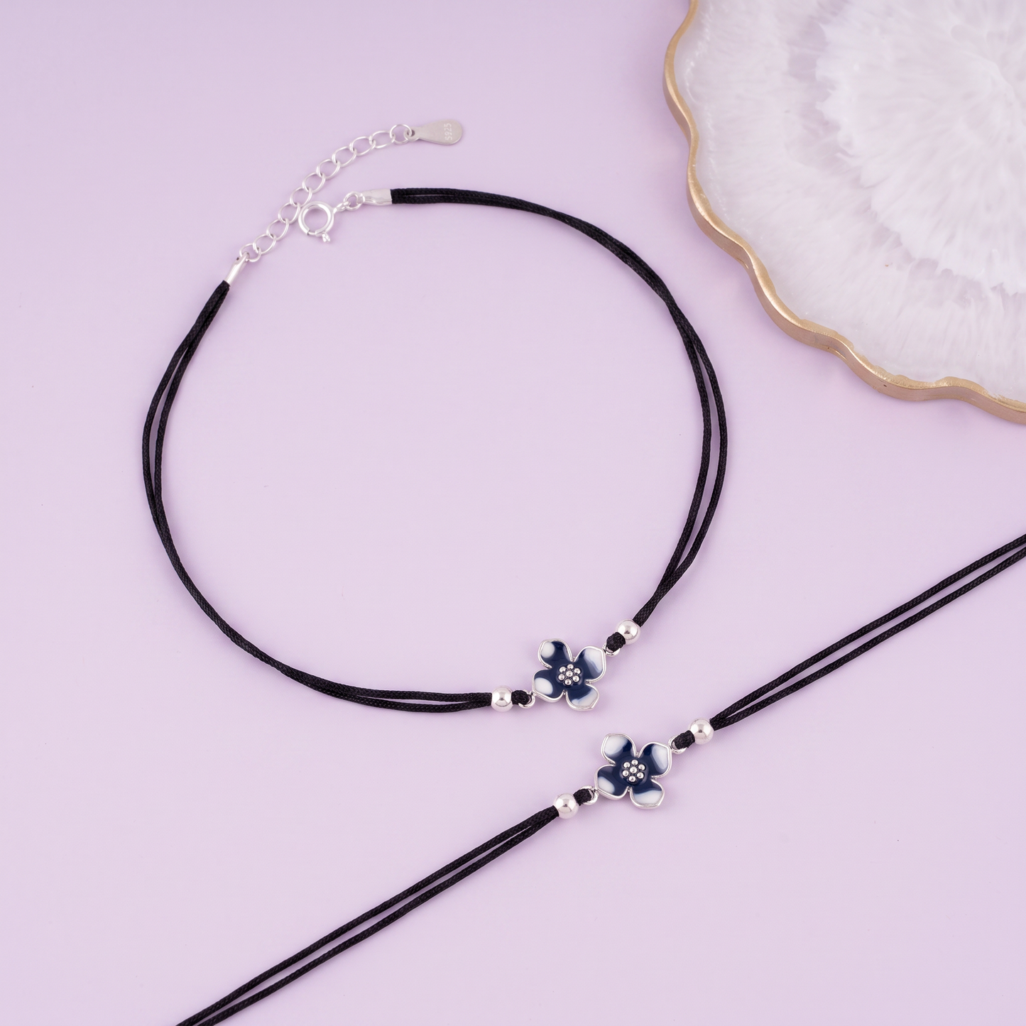Midnight Bloom Sterling Silver Anklet