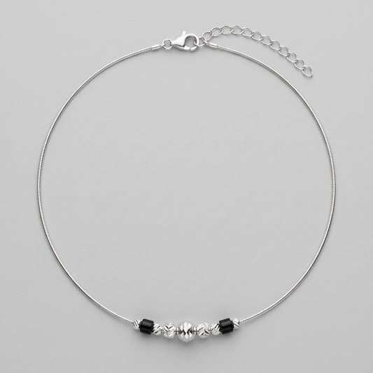 Monochrome Bead Silver Anklet