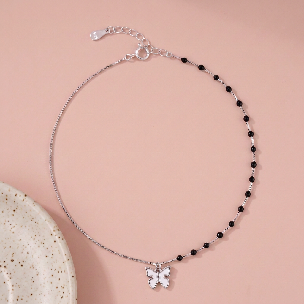 Noir Butterfly 92.5 Sterling Silver Anklet