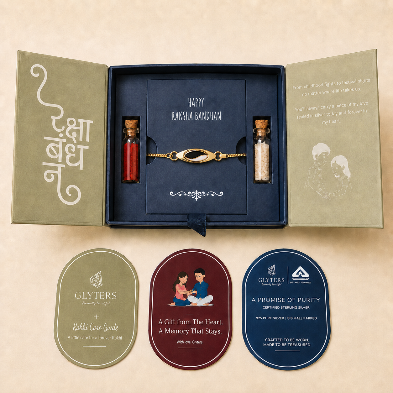 Noir Nazar 925 Silver Bracelet Rakhi in premium Raksha Bandhan gift box with roli, chawal and care cards