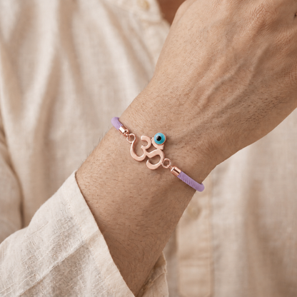 Om Nazar Suraksha Rose Gold Silver Rakhi