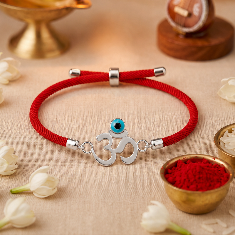 Om Nazar Suraksha Sterling Silver Rakhi
