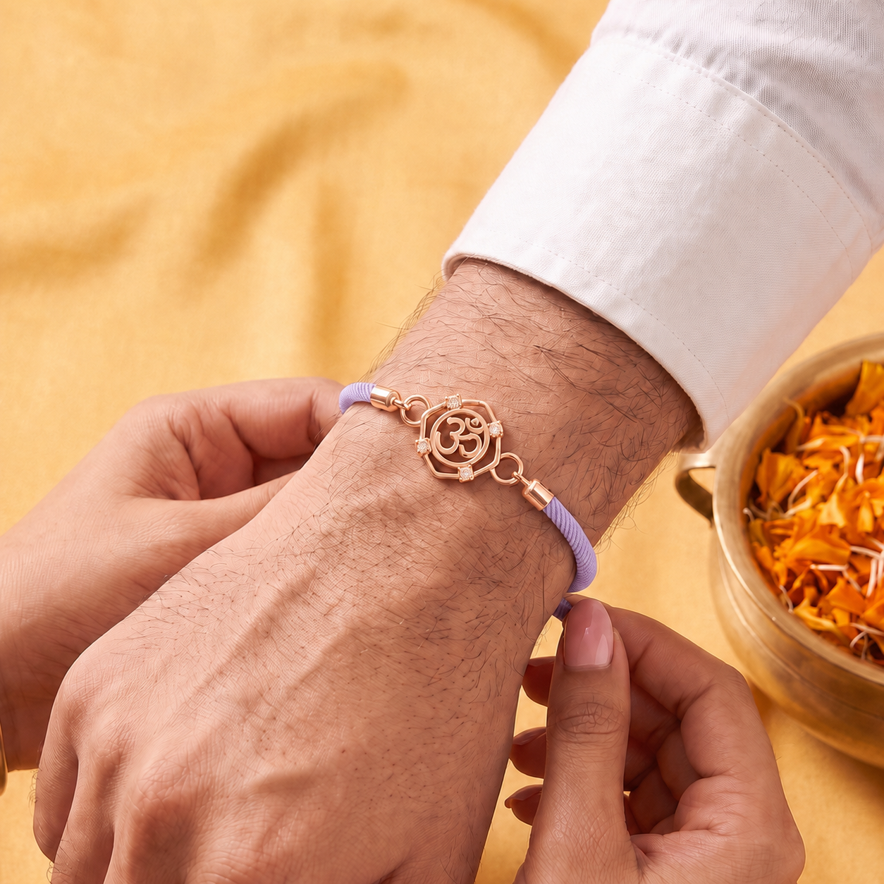 Om Radiance Rose Gold Silver Rakhi